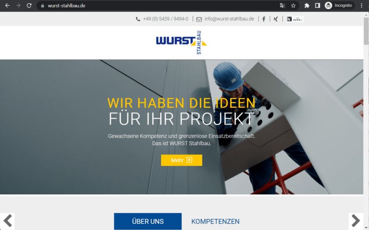 wurst stahlbau gmbh landing page