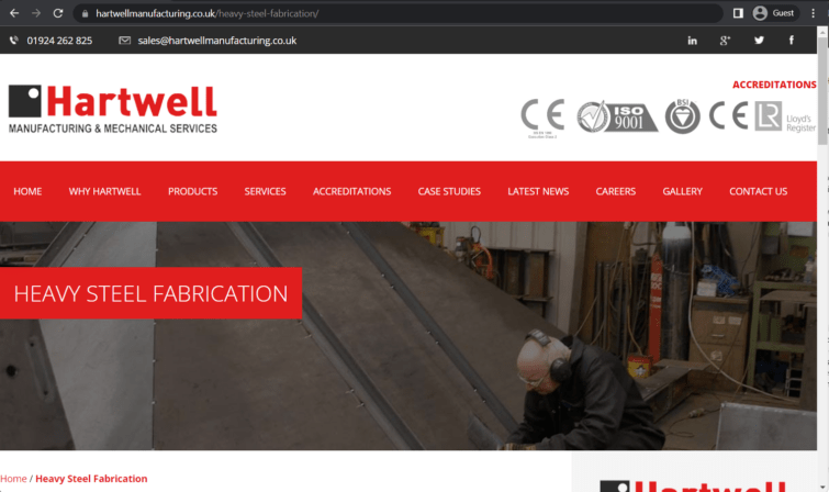 hartwell manufacturing landing page