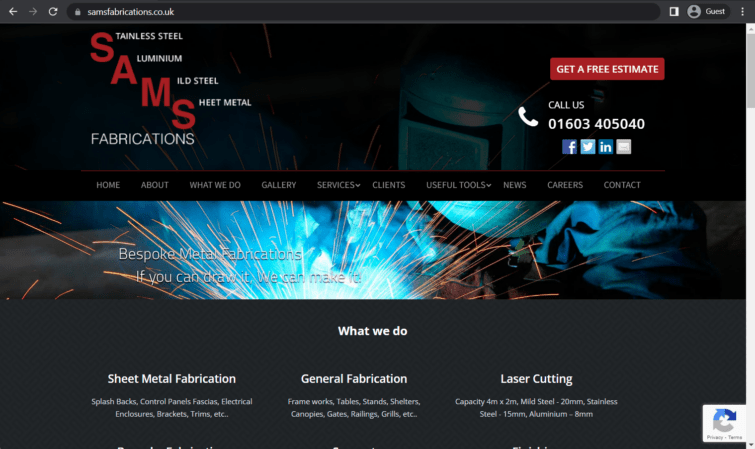 sams fabrications landing page