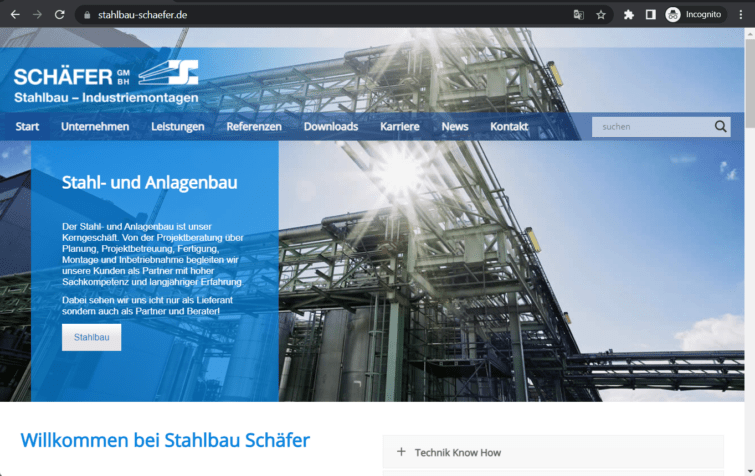 stahlbau schäfer gmbh landing page