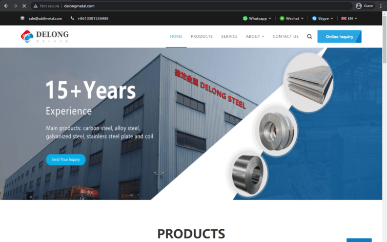 delong steel landing page