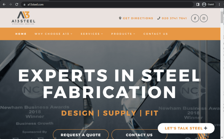 a13 steel ltd landing page