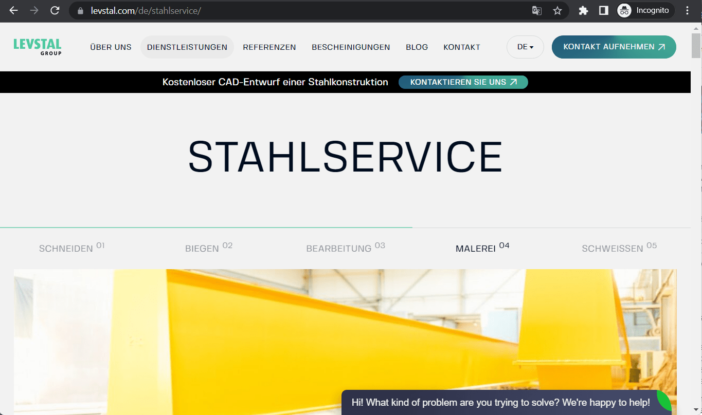 levstal steel services landing page