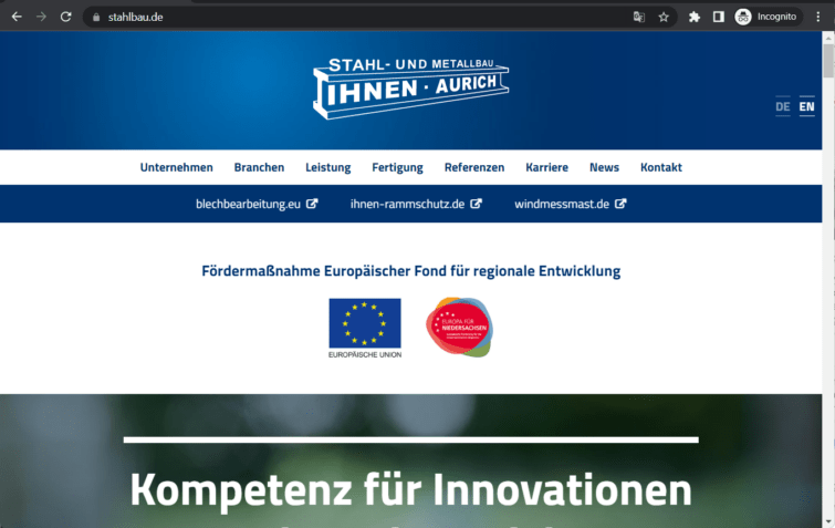 stahl- und metallbau ihnen gmbh & co. kg landing page